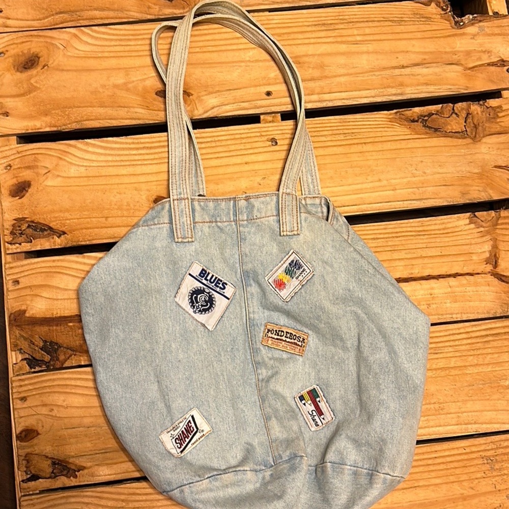 Vintage Shane denim stitched tote bag hobo patchwork crossbody